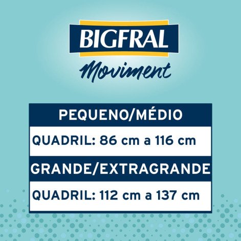 Fralda Geriátrica Roupa Íntima Bigfral Moviment P/M 16 Unidades