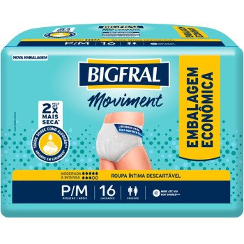 Fralda Geriátrica Roupa Íntima Bigfral Moviment P/M 16 Unidades
