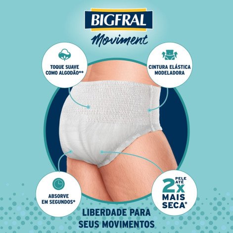 Fralda Geriátrica Roupa Íntima Bigfral Moviment P/M 16 Unidades