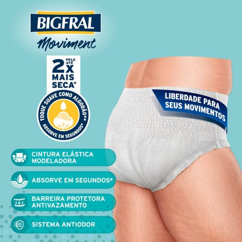 Fralda Geriátrica Roupa Íntima Moviment G/XG Incontinência Moderada a Intensa Bigfral 16 Unidades Fralda Geriátrica Roupa Íntima Moviment G/XG Incontinência Moderada a Intensa Bigfral 16 Unidades