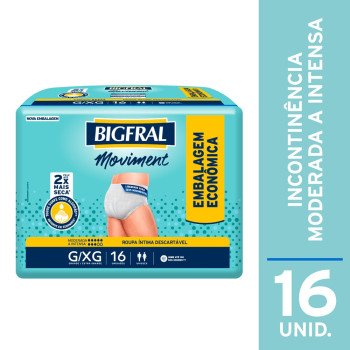 Fralda Geriátrica Roupa Íntima Moviment G/XG Incontinência Moderada a Intensa Bigfral 16 Unidades