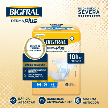 Fralda Adulta Bigfral Derma Plus M Unissex 8 Unidades