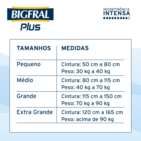 Fralda Adulto Bigfral Plus P Unissex - 9 Unidades