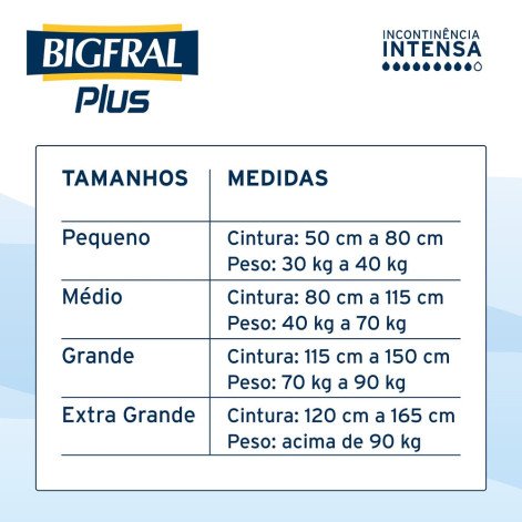 Fralda Geriátrica Bigfral Plus Incontinência Intensa Unissex M 8 Unidades