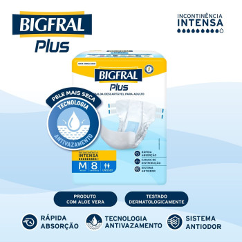 Fralda Geriátrica Bigfral Plus Incontinência Intensa Unissex M 8 Unidades