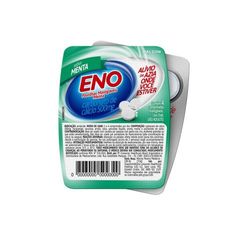 Eno 500mg Sabor Menta 4 Pastilhas Mastigáveis