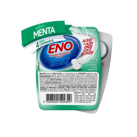 Eno 500mg Sabor Menta 4 Pastilhas Mastigáveis