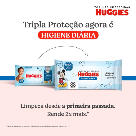 Lenço Umedecido Huggies Disney Baby Tripla Proteção Hipoalergênico sem Álcool Proteção Natural 88 unidades