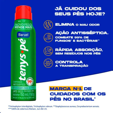 Desodorante Para Os Pés Baruel Tenys Pé Canforado Jato Seco 150ml