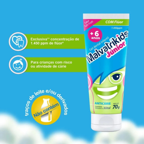 Gel Dental Infantil Júnior 7+ anos com Flúor Malvatrikids 70g Gel Dental Infantil Júnior 7+ anos com Flúor Malvatrikids 70g