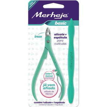 Kit Merheje Basic Verde com 1 Alicate Cutícula Inox + 1 Espátula