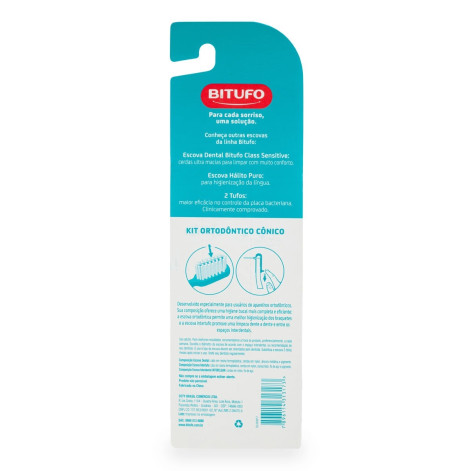 Kit Ortodôntico Bitufo: Escova Ortodôntica 1 Unidade + Escova Intertufo 1 Unidade + Refis Interdentais Cônico 3 a 6,2mm 6 Unidades Kit Ortodôntico Bitufo: Escova Ortodôntica 1 Unidade + Escova Intertufo 1 Unidade + Refis Interdentais Cônico 3 a 6,2mm 6 Unidades