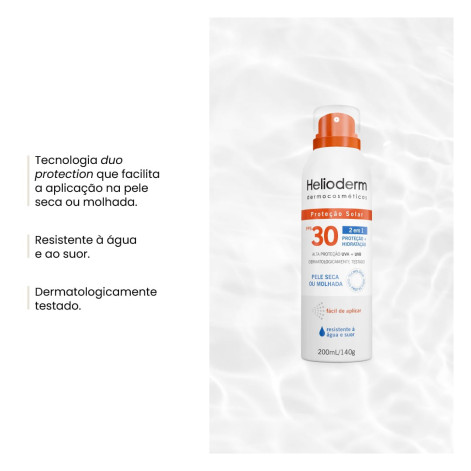 Protetor Solar Spray Helioderm 2 em 1 Fps30 200ml