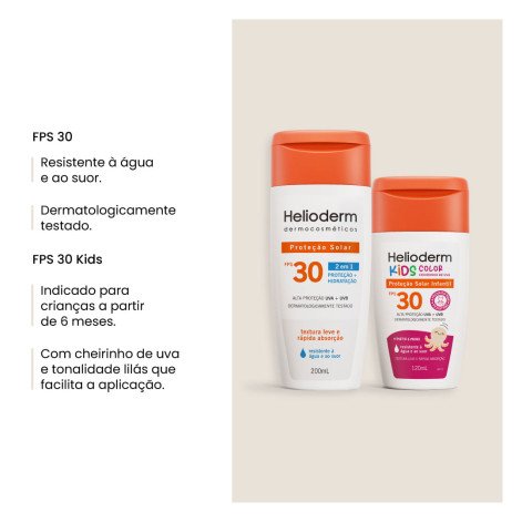 Protetor Solar Helioderm Fps30 200ml + Kids Color Cheirinho De Uva Fps30 120ml Protetor Solar Helioderm Fps30 200ml + Kids Color Cheirinho De Uva Fps30 120ml