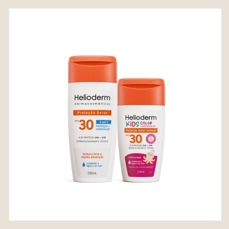 Protetor Solar Helioderm Fps30 200ml + Kids Color Cheirinho De Uva Fps30 120ml Protetor Solar Helioderm Fps30 200ml + Kids Color Cheirinho De Uva Fps30 120ml