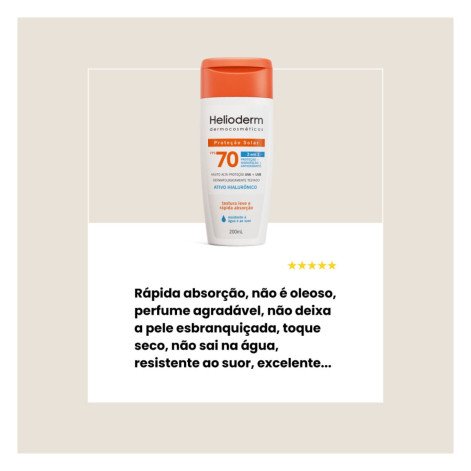 Protetor Solar Helioderm 3 em 1 FPS70 Ácido Hialurônico 200ml