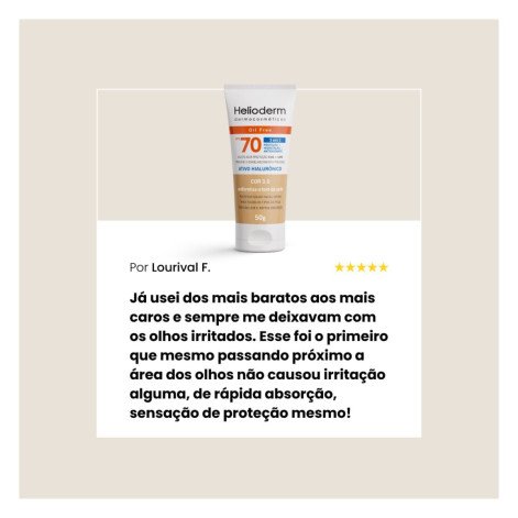Protetor Solar Facial Helioderm FPS 70 Ativo Hialurônico Bege Médio 50g