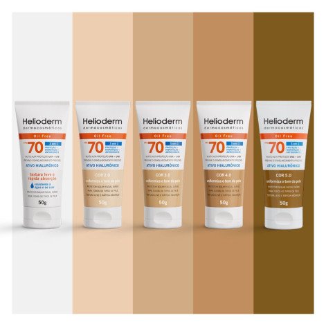 Protetor Solar Facial Helioderm FPS 70 Ativo Hialurônico Bege Médio 50g