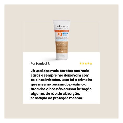 Protetor Solar Facial Helioderm FPS 70 Ativo Hialurônico Bege Escuro 50g