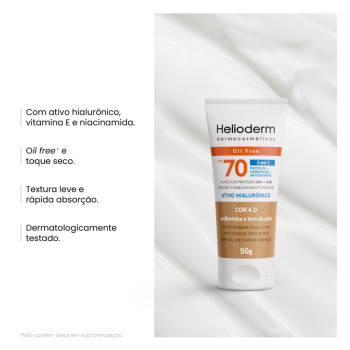 Protetor Solar Facial Helioderm FPS 70 Ativo Hialurônico Bege Escuro 50g