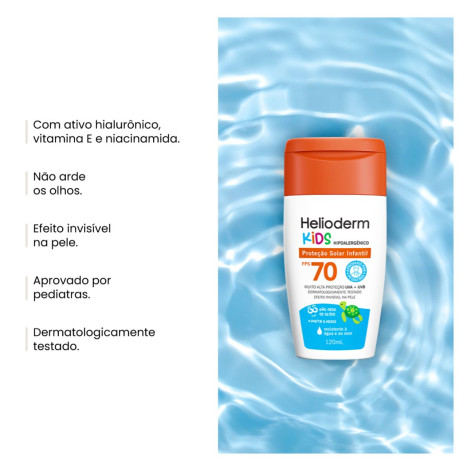 Protetor Solar Helioderm Suncare Kids FPS70 Resistente à Água 120ml