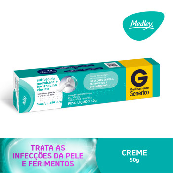 Sulfato de Neomicina 5mg + Bacitracina 250UI Pomada Dermatológica 50g Medley Genérico Sulfato de Neomicina 5mg + Bacitracina 250UI Pomada Dermatológica 50g Medley Genérico