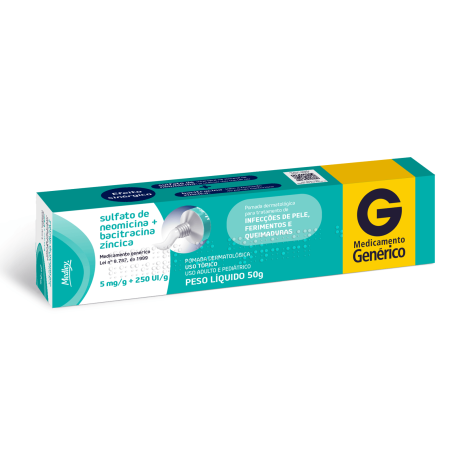 Sulfato de Neomicina 5mg + Bacitracina 250UI Pomada Dermatológica 50g Medley Genérico Sulfato de Neomicina 5mg + Bacitracina 250UI Pomada Dermatológica 50g Medley Genérico