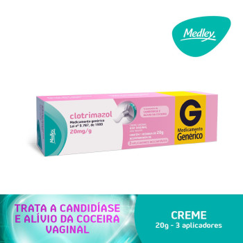 Clotrimazol 20mg Creme Vaginal 20g +3 Aplicadores Genérico Medley