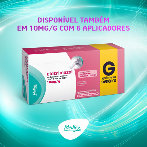 Clotrimazol 20mg Creme Vaginal 20g +3 Aplicadores Genérico Medley
