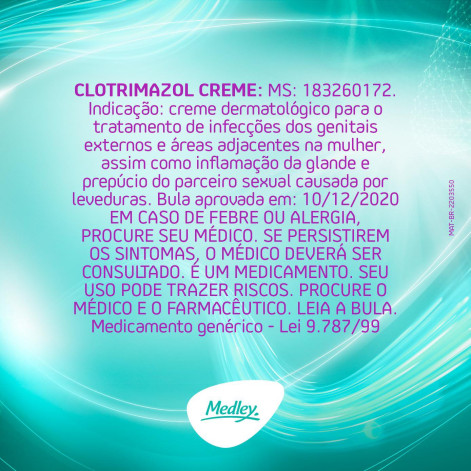 Clotrimazol 20mg Creme Vaginal 20g +3 Aplicadores Genérico Medley