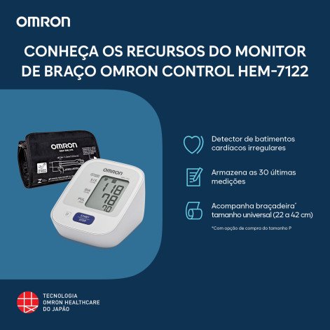 Aparelho de Pressão Braço Omron HEM-7122 Medidor Controle da Hipertensão