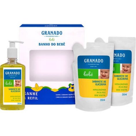 Kit Bebê Granado Sabonete Líquido Glicerina Tradicional 250ml + 2 Refis de 250ml cada Kit Bebê Granado Sabonete Líquido Glicerina Tradicional 250ml + 2 Refis de 250ml cada
