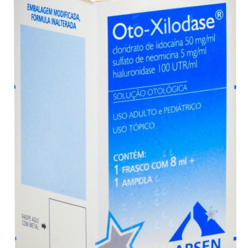 Oto-Xilodase Cloridrato de Lidocaína 50mg + Sulfato de Neomicina 5mg + Hialuronidase 100 UTR Solução Otológica 8ml