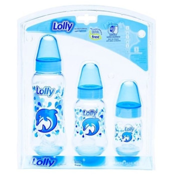 Kit 3 Mamadeiras Oceano Lolly Bico de Silicone Azul 240 | 70 | 50ml