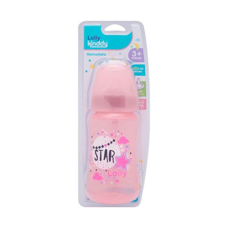 Mamadeira Lolly Kinddy Big Star 3+ Meses Rosa 330ml