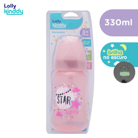 Mamadeira Lolly Kinddy Big Star 3+ Meses Rosa 330ml
