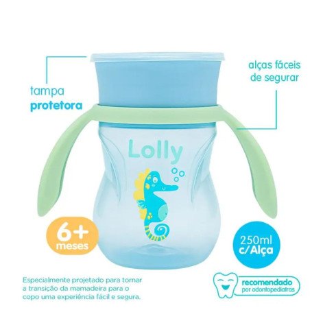 Copo de Transição Lolly Oceano 360 +8 meses Antivazamento Azul 330ml 1 Unidade Copo de Transição Lolly Oceano 360 +8 meses Antivazamento Azul 330ml 1 Unidade