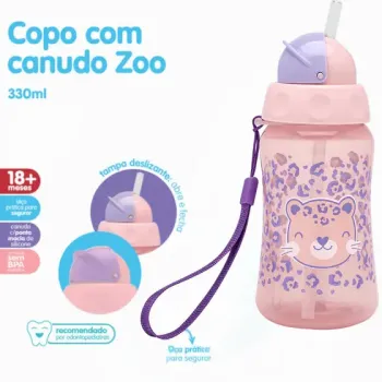 Copo Lolly Zoo com Canudo Rosa 330ml