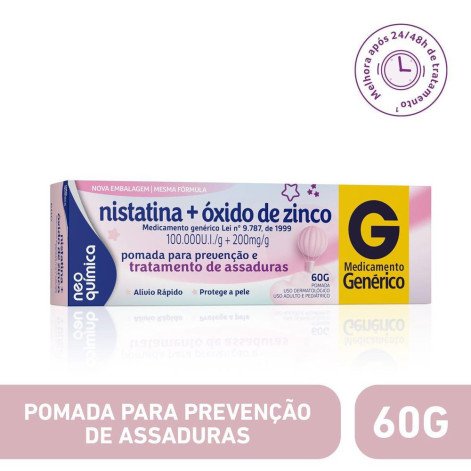 Pomada Antiassaduras Nistatina 100.000 UI/g + Óxido de Zinco 200 mg/g Neo Química 60g Pomada Antiassaduras Nistatina 100.000 UI/g + Óxido de Zinco 200 mg/g Neo Química 60g
