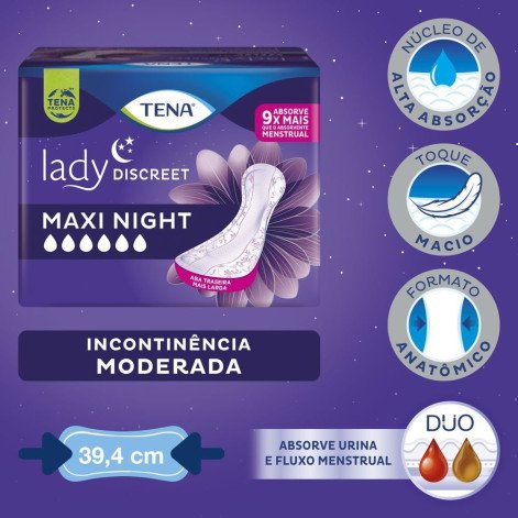 Absorvente Para Incontinência Urinária Tena Lady Discreet Maxi Night 6 Unidades
