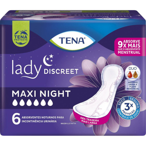 Absorvente Para Incontinência Urinária Tena Lady Discreet Maxi Night 6 Unidades
