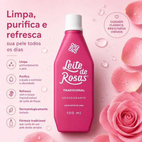 Loção de Limpeza Facial Leite de Rosas Tradicional 100ml