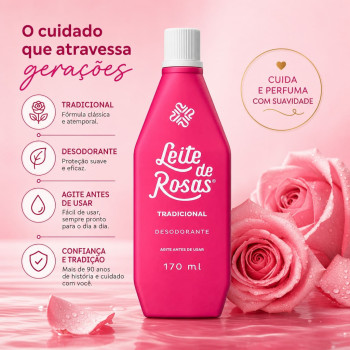Loção de Limpeza Facial Leite de Rosas Tradicional 170ml