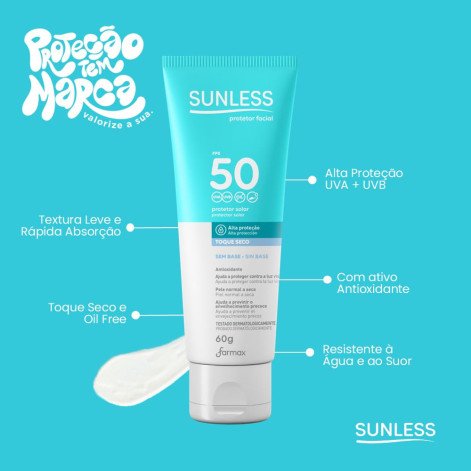 Protetor Solar Facial Sem Cor FPS50 Sunless 60g