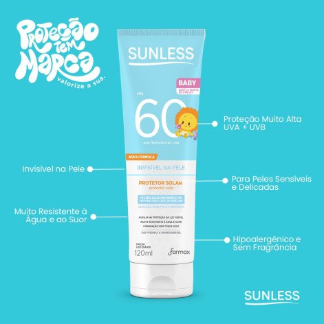 Protetor Solar Infantil Corporal Sunless FPS 60 Kids Toque Seco 120g