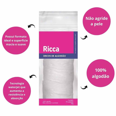 Discos Algodão Ricca 70 Unidades Maquiagem e Pele Macia
