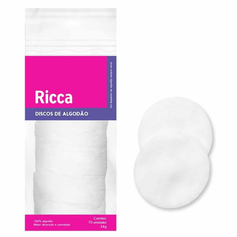 Discos Algodão Ricca 70 Unidades Maquiagem e Pele Macia