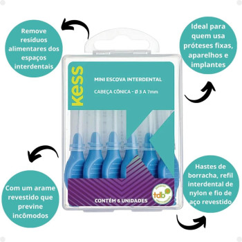 Mini Escova Interdental Kess Cônica 6 Unidades Mini Escova Interdental Kess Cônica 6 Unidades
