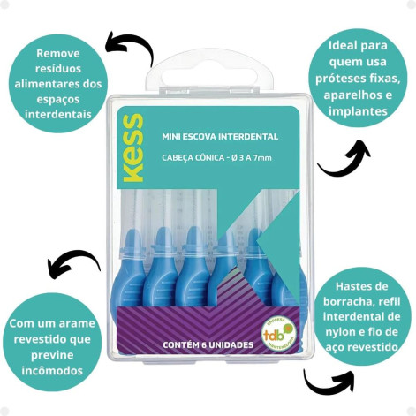 Mini Escova Interdental Kess Cônica 6 Unidades