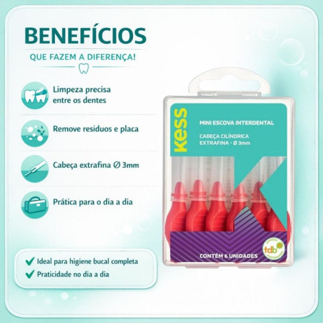 Mini Escova Interdental Kess Cabeça Cilíndrica Extrafina - Ø 3mm 6un Cód. 2005 Mini Escova Interdental Kess Cabeça Cilíndrica Extrafina - Ø 3mm 6un Cód. 2005